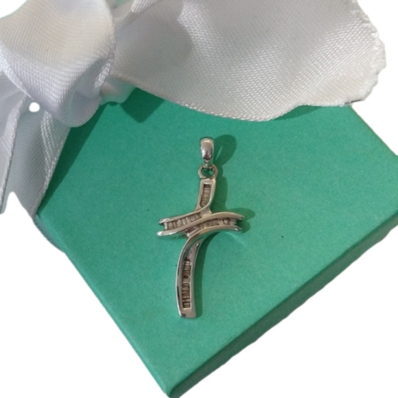 10k White Gold + Channel set Diamonds Cross Pendant - Picture 1 of 5